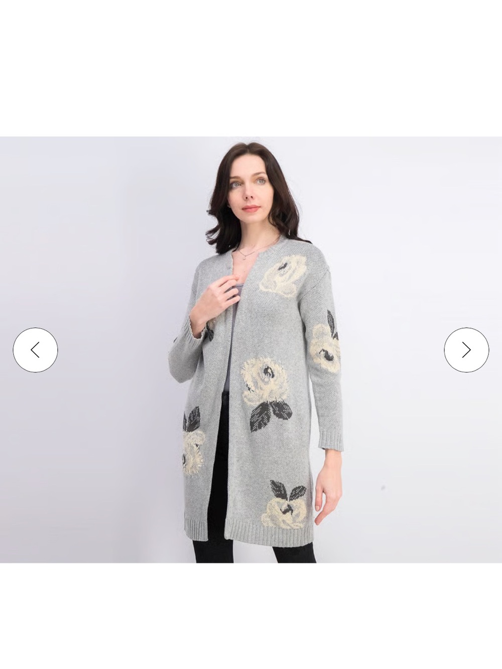 Style & Co. Gray Floral Open-Front Long Cardigan